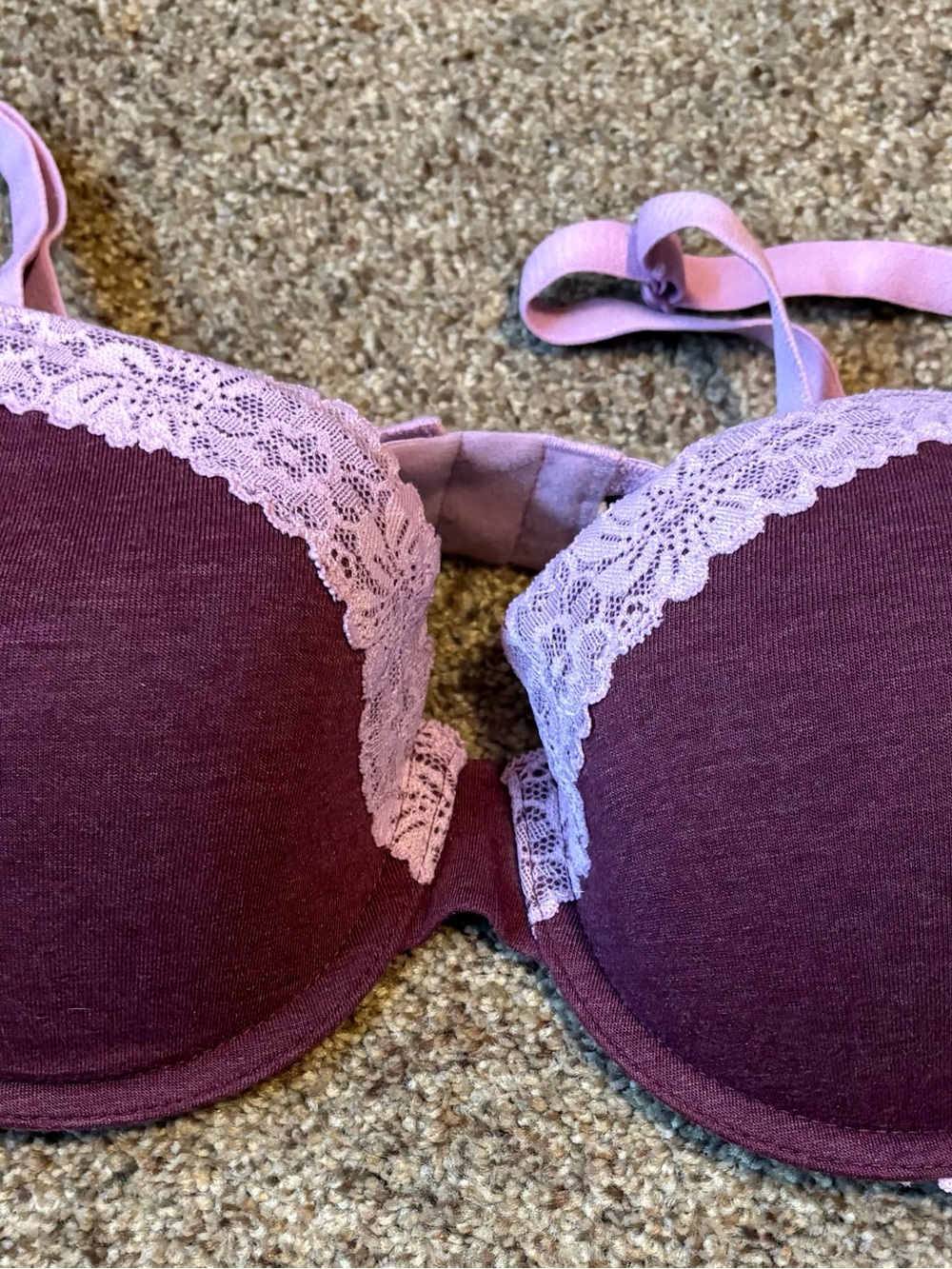 PINK Victoria's Secret Two-Tone Lace T-Shirt Bra - Plum & Lavender